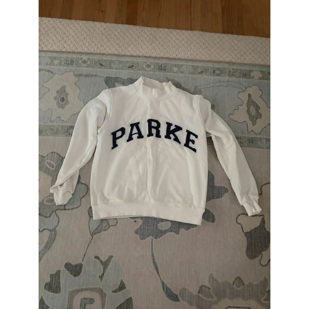 White Parke sweatshirt with Navy letters